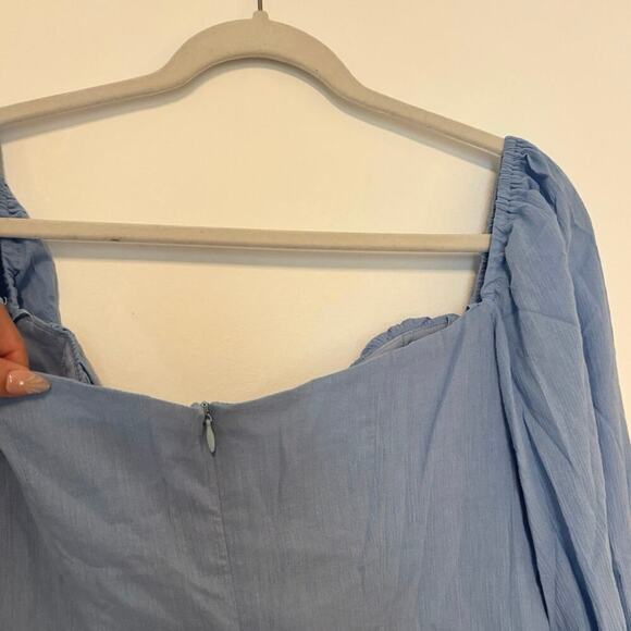 NWT RUMER Camille Long Sleeve Mini Dress In Blue Size Large - Picture 8 of 8